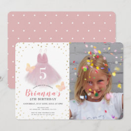 Tutu Ballerina Rosa & White Girl Photo Birthday Inbjudningar