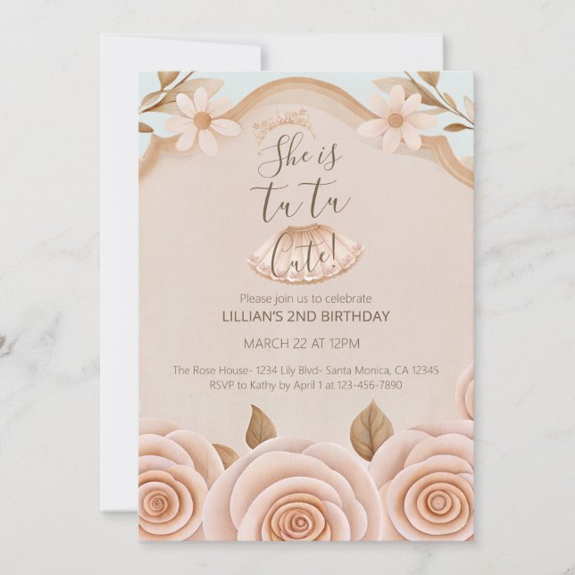 Tutu Ballet Dance Girls Second Birthday Invitation Inbjudningar (Framsida)