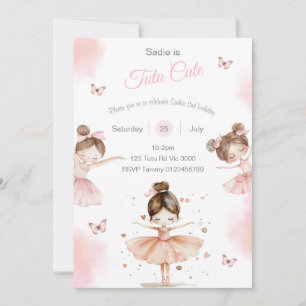 Tutu Cute ballerina 2:a födelsedagsinbjudan Inbjudningar