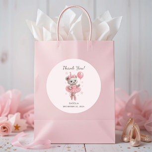 Tutu Cute Ballerina Bear 1:a födelsedagen Tack Runt Klistermärke