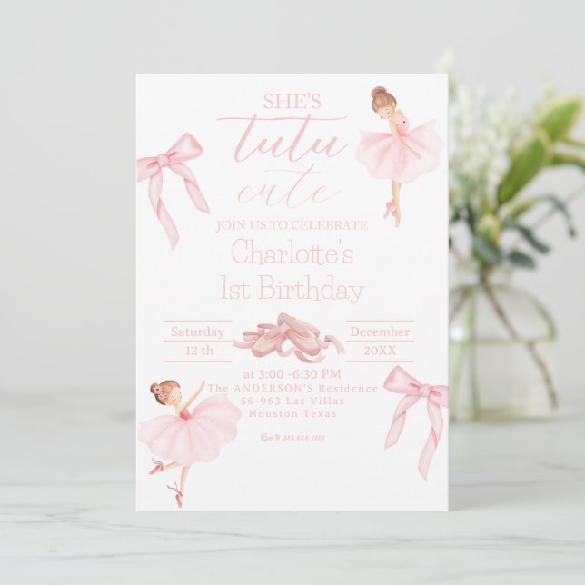 Tutu Cute Ballerina Girl 1:a födelsedagen Inbjudningar (Stående Fram)