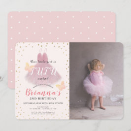 Tutu Cute Ballerina Rosa & Guld Foto 2:a födelseda Inbjudningar