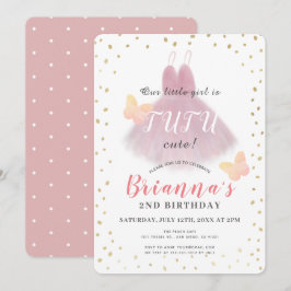 Tutu Cute Ballerina Rosa & White Girl, 2:a födelse Inbjudningar
