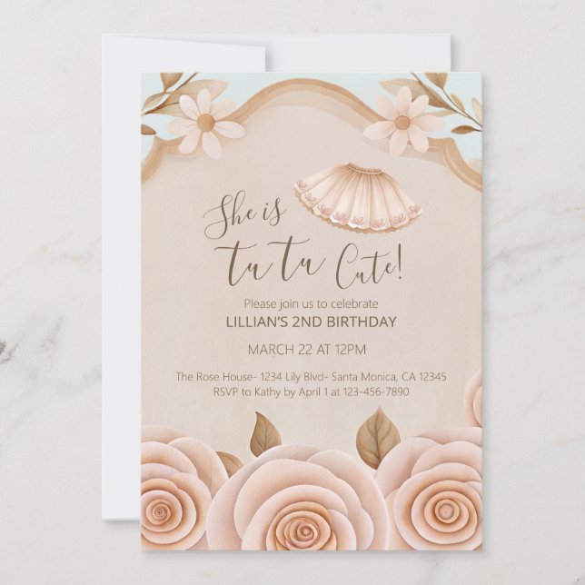 Tutu Cute Ballet Girls Second Birthday Invitation Inbjudningar (Framsida)