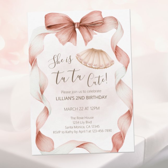 Tutu Cute Ballet Second Birthday Invitation Inbjudningar (Skapare uppladdad)