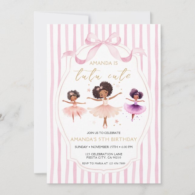 Tutu Cute Birthday Ballerina Pink Bow Invitation Inbjudningar (Framsida)