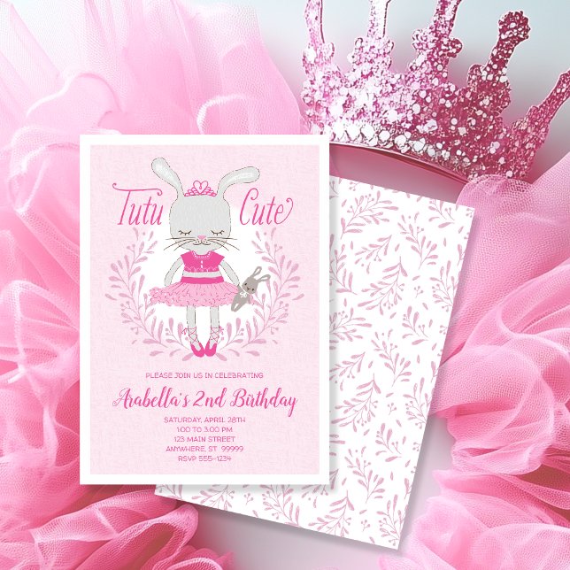 Tutu Cute Bunny Birthday-inbjudan Inbjudningar (Shown on a 5" x 7" card)
