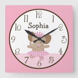 Tutu Cute/Elephant Ballerina Barn Baby Clock Fyrkantig Klocka