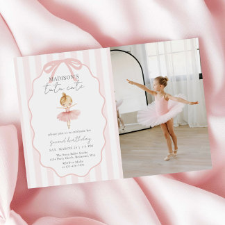 Tutu Cute Girls' Second Ballerina Birthday Photo Inbjudningar