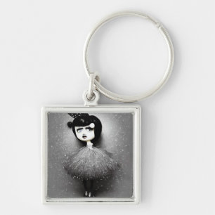 Tutu-docka för B&W-poppsurrealism Fyrkantig Silverfärgad Nyckelring