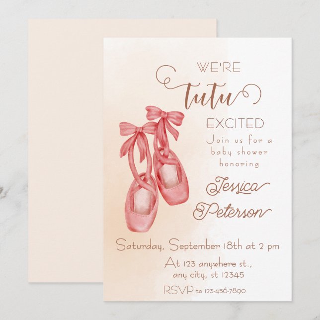 Tutu excited Ballerina Baby Shower Inbjudningar (Fram/baksida)