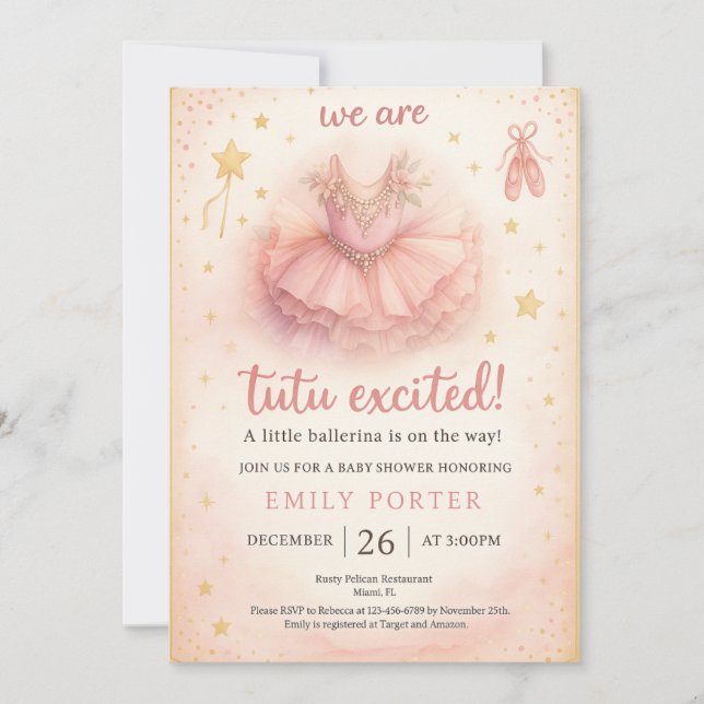 Tutu Excited Ballerina Baby Shower Invitation (Framsida)