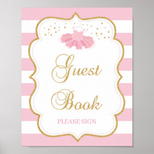 Tutu-klänning gäst bok-skylt, babydusch poster
