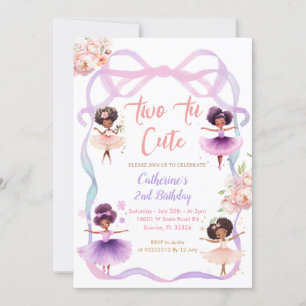 Tutu Lila Bow 2 till Cute 2:a födelsedagen Inbjudningar