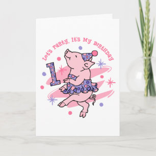 Tutu Piggy 1:a födelsedagen Kort