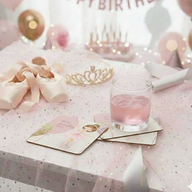 Tutu Pink Ballerina Ballet Dancer Girl Birthday Underlägg Papper Kvadrat (Skapare uppladdad)