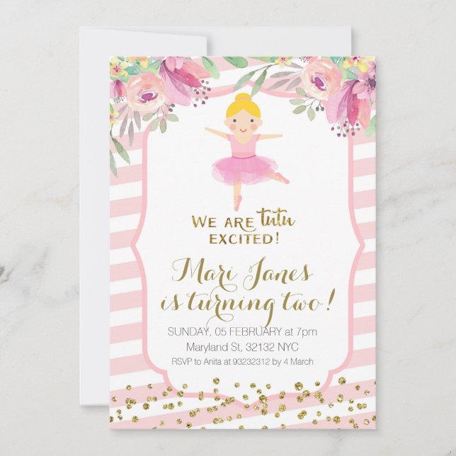 tutu rosa Flickfödelserbjudande Inbjudningar (Framsida)