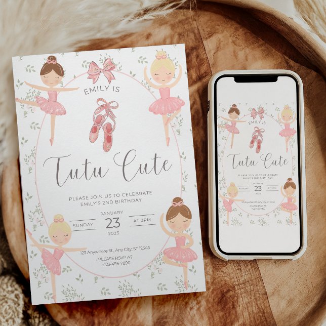 Tutu Söt 2-års inbjudan Rosa Balett (Skapare uppladdad)