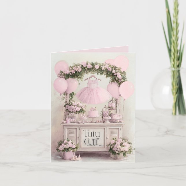 Tutu Söt Balett Rosa Ballerina Tema för Flickor Inbjudan (Framsida)