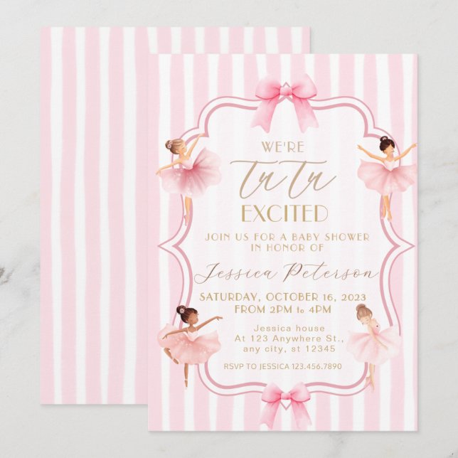 Tutu Upphetsad Balettdansös Baby Shower Inbjudningar (Fram/baksida)