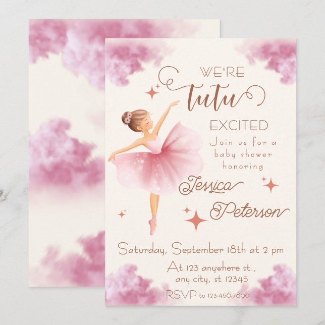 Tutu upphetsad Ballerina Baby Shower Inbjudningar (Fram/baksida)