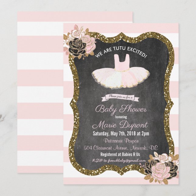 Tutu Upphetsad Tutu Baby Shower Inbjudan (Fram/baksida)