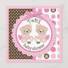 Tutus Baby Shower för tvillingflickor Nallar Inbjudningar