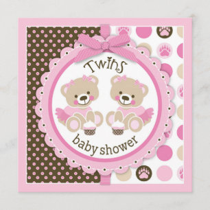 Tutus Baby Shower för tvillingflickor Nallar Inbjudningar