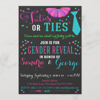 Tutus eller Ties Gender Reveal Chalkboard Boy elle Inbjudningar