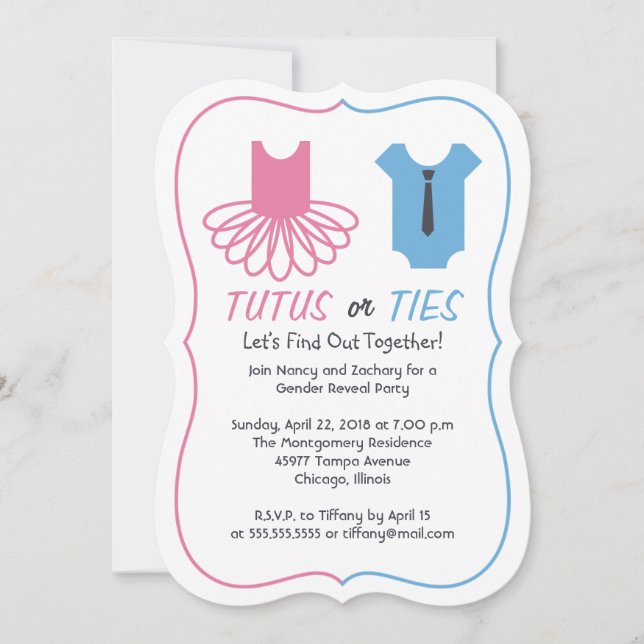 Tutus eller Ties Gender Reveal Party Inbjudningar (Framsida)