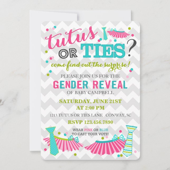 Tutus eller Tiesgender avslöjer inbjudan (Framsida)