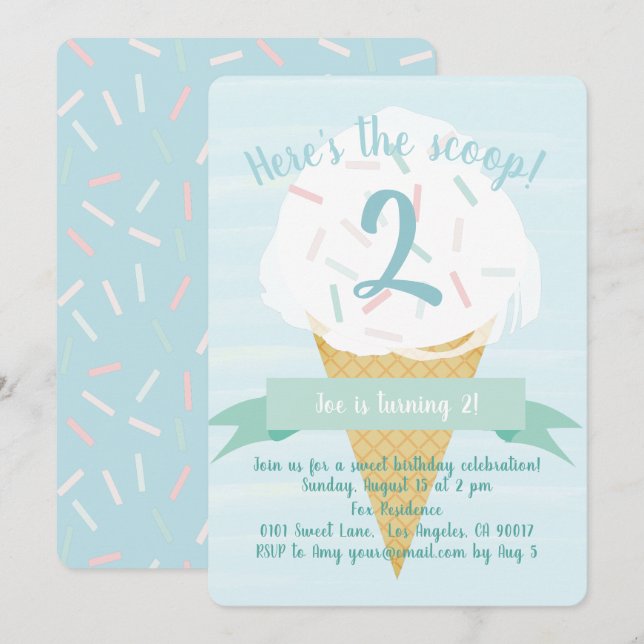 Tuuquise Sprinkles Ice Cream Birthday-inbjudan Inbjudningar (Fram/baksida)