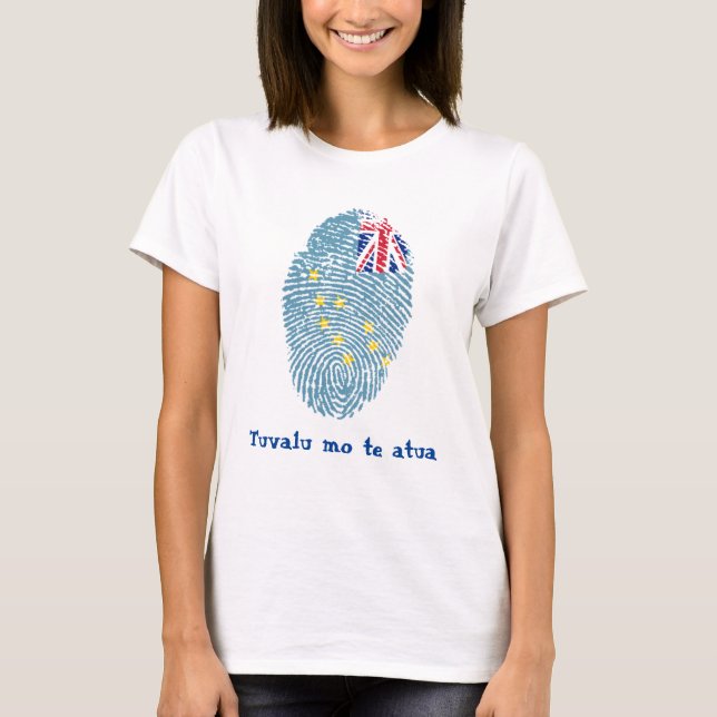 Tuvalu Flagga Fingerprint T Shirt (Framsida)