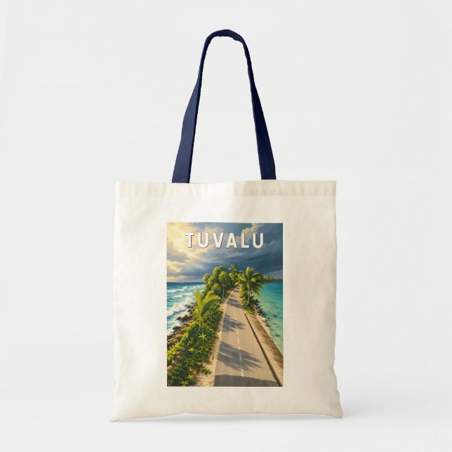 Tuvalu Illustration Resa Konst Vintage Tygkasse (Framsidan)