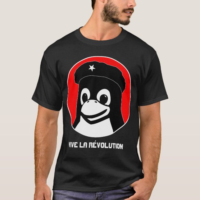 Tux Guevara (mörk) - Vive la RÃ©volution Tee (Framsida)
