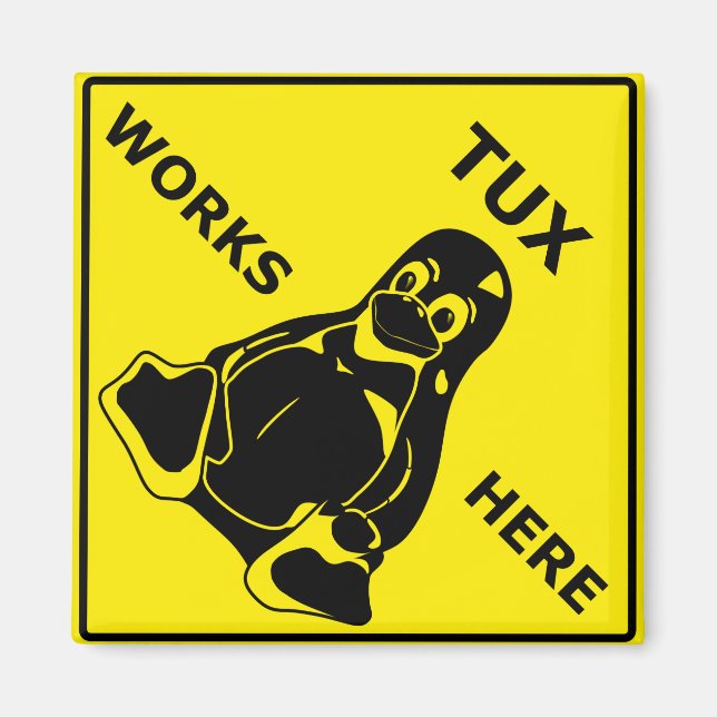 Tux jobbar här magnet (Framsidan)