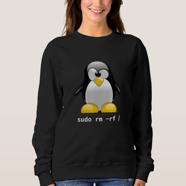 Tux Linux Penguin Sudo RM Rf Computer Geek T Shirt (Framsida)
