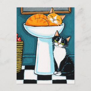 Tux och Tabby katt i Bathroom Sink Illustration Vykort