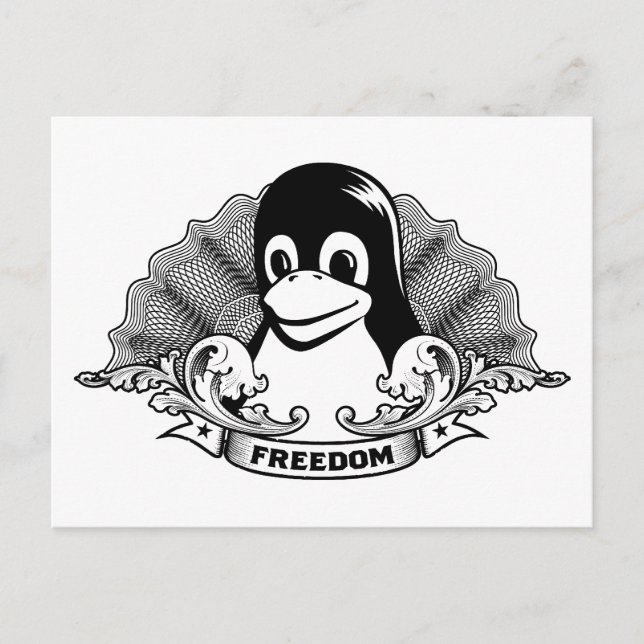 Tux Pingvin - (Linux, Öppen Källkod, Copyleft, FSF Vykort (Framsida)