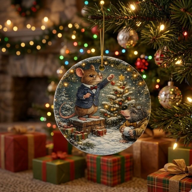 Tux & Twitch Winter Woodland Julgransprydnad Keramik (Skapare uppladdad)