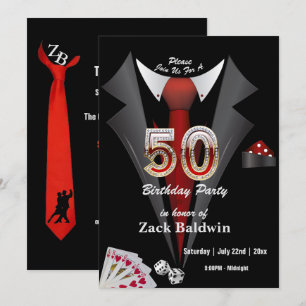 Tuxedo 50:e Födelsedagsfesten Dold of Cards Dice Inbjudningar