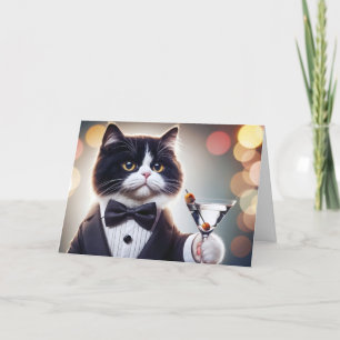 Tuxedo Birthday Cat Martini Cocktail Kort