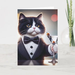 Tuxedo Birthday Cat Martini Cocktail Kort