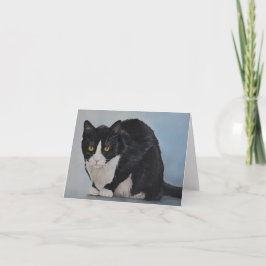 Tuxedo Black and White Cat Art Note Card Kort