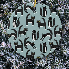Tuxedo Black and White Cats Julgransprydnad Keramik