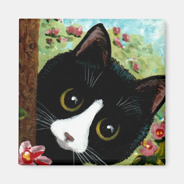 Tuxedo Black Cat Funny Magnet (Framsidan)