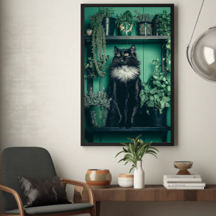 Tuxedo Black Cat på en fristad i Grekland Poster
