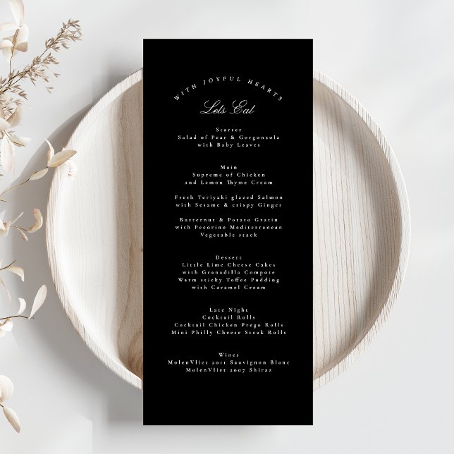 Tuxedo Black Classic Calligraphy Formal Bröllop Meny (Skapare uppladdad)