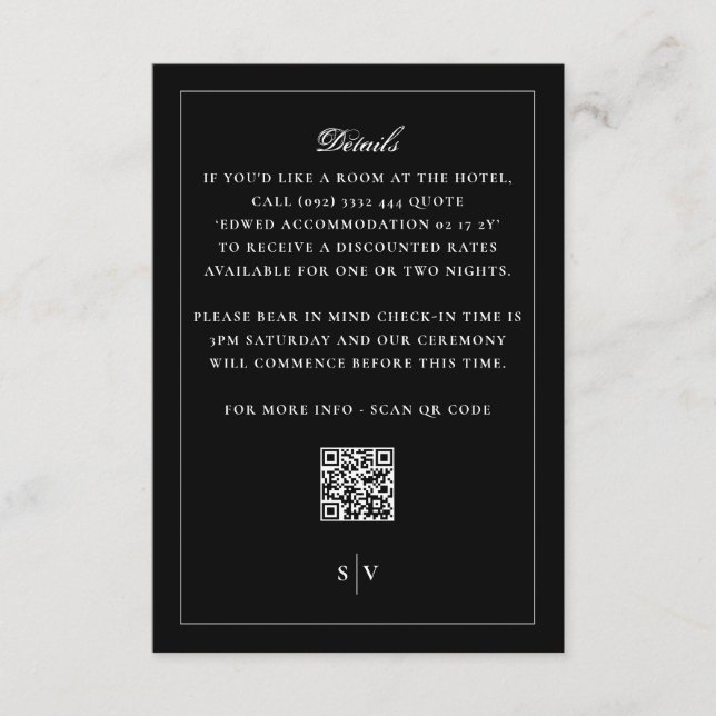 Tuxedo Black Monogram QR CODE Elegant bröllop Tilläggskort (Framsida)