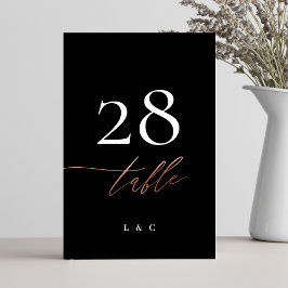 Tuxedo Black Ro Guld Calligraphy Modern Bröllop Bordsnummer
